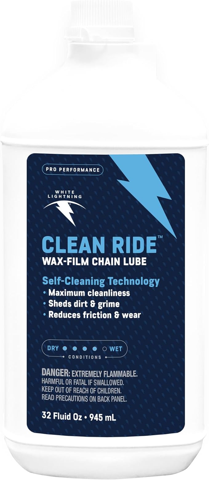 White Lightning Clean Ride Self-Cleaning Wax Bicycle Chain Lubricant – 100% Oil-Free, Reduces Dirt & Grime, Extends Chain Life, Smooth Performance, 32 oz