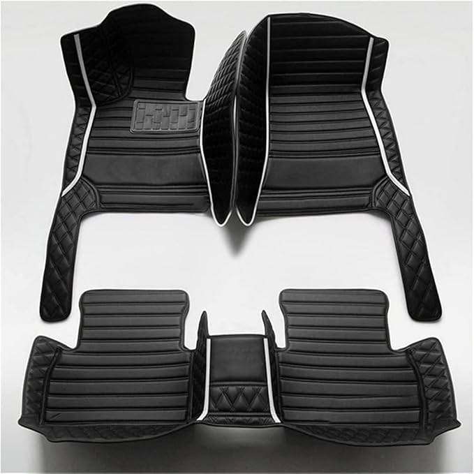 Custom Car Mats All Weather Fit Automotive Floor Mats PU Leather Protector Mat for Most Sedan, SUV, Truck Floor Mats (All Black+White bar)
