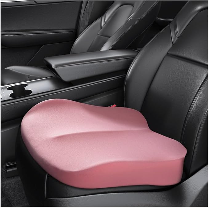 Car Seat Cushion, Comfort Memory Foam Car Cushion, Non-Slip Auto Booster Seat Cushion for Improve Driving Vision, Suitable for Vehicles Trucks SUVs Car Accessories (Pink)