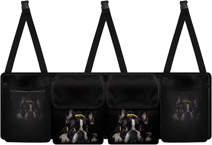 Cute Bulldog Trunk Organizer for Car with Lid Large Capacity Waterproof Backseat Hanging Organizer Net Bag Storage Bag