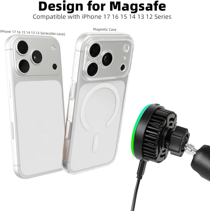 Magnetic Wireless Charging Phone Holder with 1" Ball for RAM Mounts, 15W Fast Charger with TEC & Fan Dual Cooling for Magsafe iPhone 17/16/15/14/13/12 Series, Fits RAM B-Size Double Socket Arm