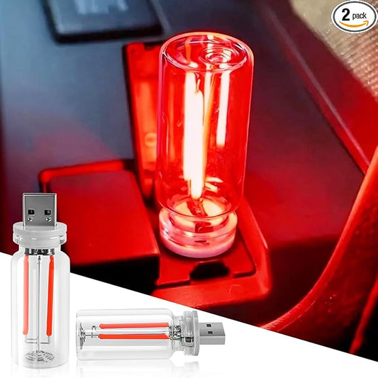2 PCS Car USB Night Light Bulb, Touch Dimmable Car Interior Ambient Lights, Mini Retro Glass Bottle LED Lamp, Plug-in USB Mood Light for Vehicle, Bedroom, Camping(Red)