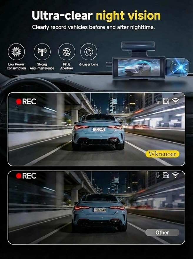 Dash Camera Front and Inside,Dashcams for Cars with IR Night Vision Loop Recording G-Sensor 24Hr Parking (1080 P Front and Inside)