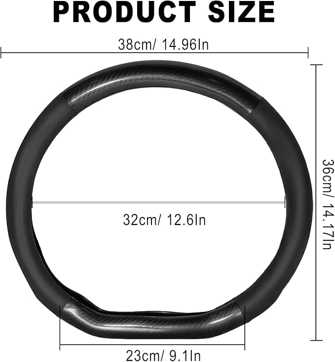 Car Steering Wheel Cover Black, Non-Slip Wear-Resistant Carbon Fiber Steering Wheel Cover, Breathable Drilled D-Type Leather Sleeve, Universal Car Interior Accessories for Most Vehicle