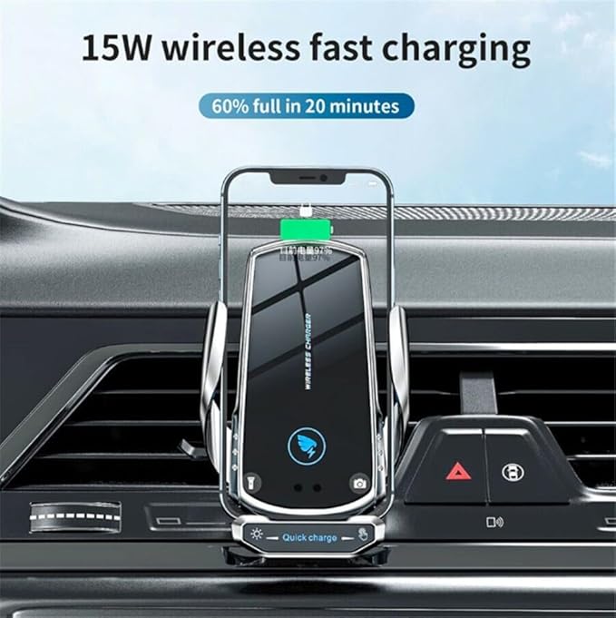 15W Wireless Car Charger Automatic Sensor Clip Charging Bracket Mobile Phone Holder - (Red)