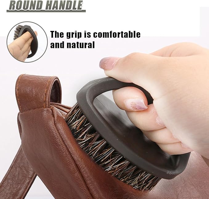 Soft Horsehair Bristle Leather Cleaning Brush for Car Interior, Comfortable Grip Car Wash Brush to Clean Upholstery Furniture Boots, Felt Hat Scrub Brushes Auto Detailing Cleaner Tool (1PC)
