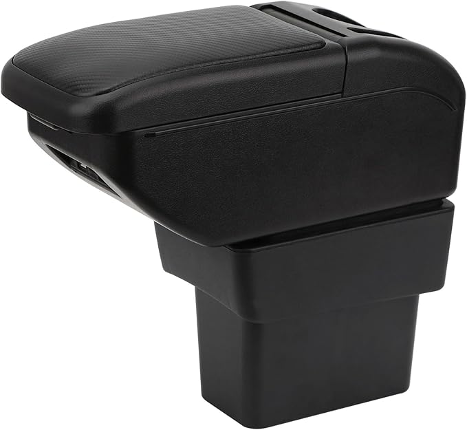 AULPHIKE Compatible with Nissan Note Armrest E-Power Car Center Console Organizer Armrests Double Layer Storage with USB Ports（Carbon Fiber Style）