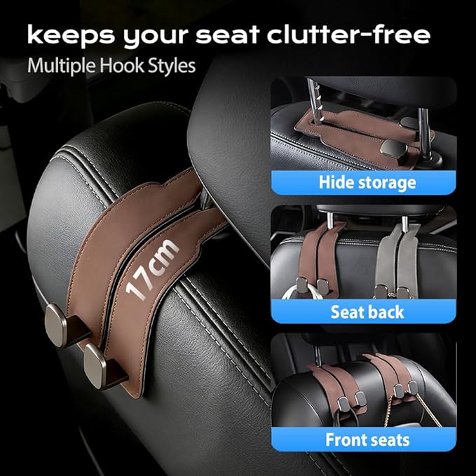 2026 Car Headrest Storage Hooks - Universal Backseat Hanger Organizer for Handbags & Grocery Bags (1, Brown)