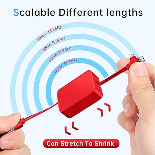 2 Pcs 3 in 1 Retractable Multi Fast Chargers Cable(3.28FT) with USB C/Micro USB/L and Phone Stand, Compatible with iPhone 17/16/15/14/13/12/11/10/9/8/Android/Tablet