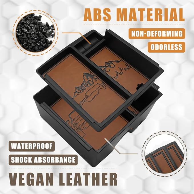 TripleAliners Center Console Organizer Compatible with 2021-2024 Ford Bronco(no for Sport) Accessories Bronco 2/4-Door Center Console Storage Box ABS Material with Leather Trim(V2_Brown)Won't Fit 2025