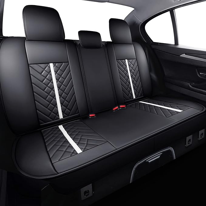 Tomatoman Tacoma Truck Rear Seat Covers 2005-2024 2025 2026 Access Double Cab TRD Sport Offroad Limited SR5 V6 Back Car Cushions with Waterproof Faux Leather(Rear Seat/Black-White)