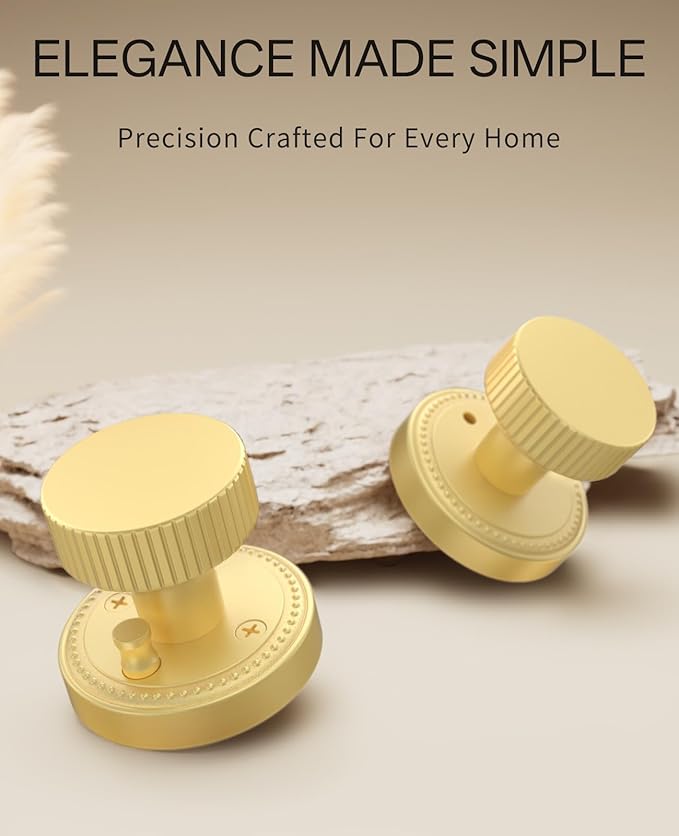 Asidrama 1 Pack Privacy Gold Door Knob with Lock, Brush Gold Door Knobs Interior for Bedroom or Bathroom, Heavy Duty Brush Gold Door Handle for Left Right Sided Doors
