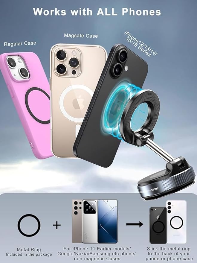 Magnetic Phone Holder for Car [120+ LB Strongest Suction & 2800gf Strongest Magnetic] 360° Adjustable Car Phone Holder for Magsafe Phone Holders for Your Car for iPhone 17 Pro Max 16 15 14 13 12 Plus