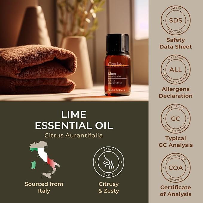 100% Pure Lime Essential Oil - 0.34 Fl Oz - Lime Oil for Hair, Skin, Diffuser, Aromatherapy & DIY Candle Making Scent