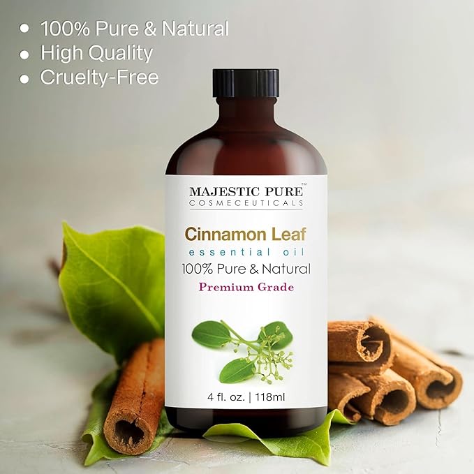 Majestic Pure Essential Oil with Glass Dropper - 100% Pure and Natural - Essential Oils for Diffuser, Aromatherapy, Soap and Candle Making, Cinnamon Essential Oil, Cinnamon Oil, 4 Fl Oz