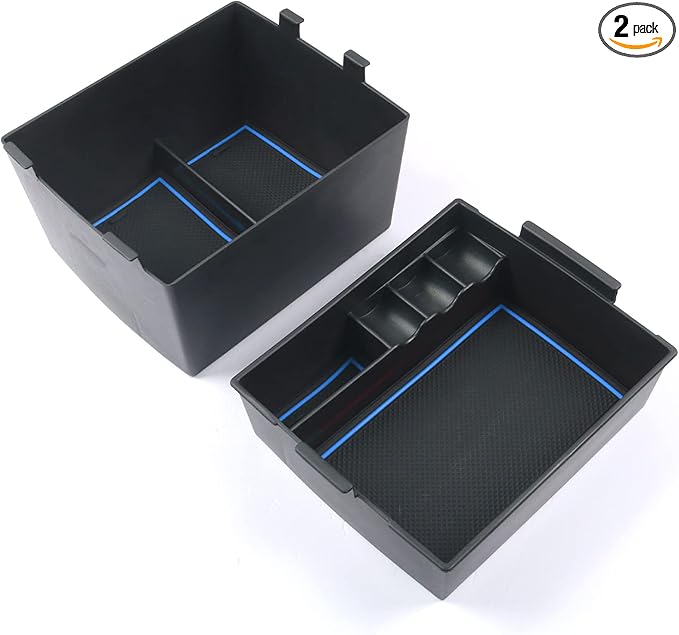 CDEFG for 2022 2023 2024 2025 2026 Ford Maverick Truck Center Console Organizer Tray 2022-2026 Maverick Armrest Trays Storage Box Coin Container Maverick Truck Accessories, 2-Pack(Blue Trim)