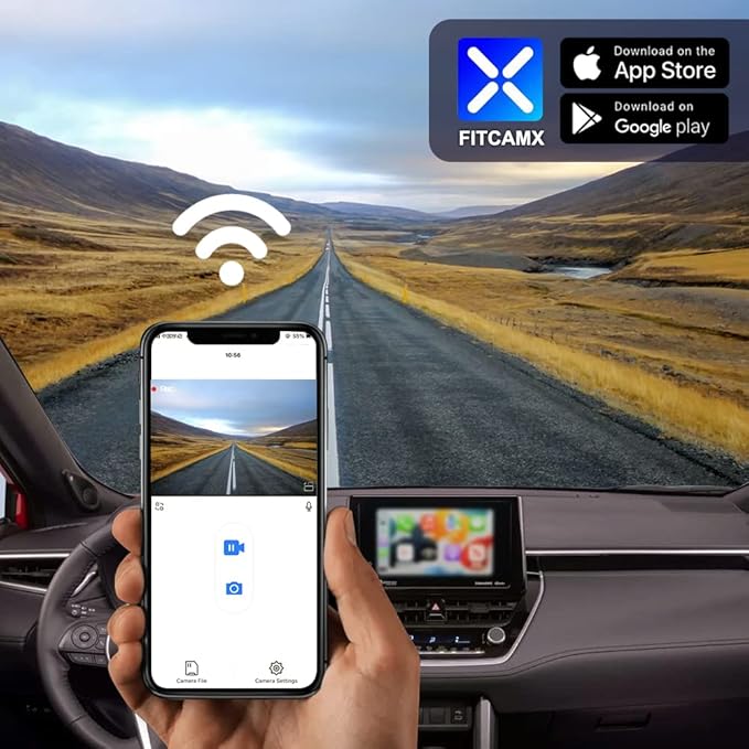 Fitcamx Front 2K+Rear 1080P Dash Cam Adapts for Toyota Corolla Cross 2023-2026 Hybrid (NOT Corolla), OEM Style, Dual HD Video, Built-in WiFi & APP, Loop Recording, G-Sensor, Easy to Use, 64GB Card