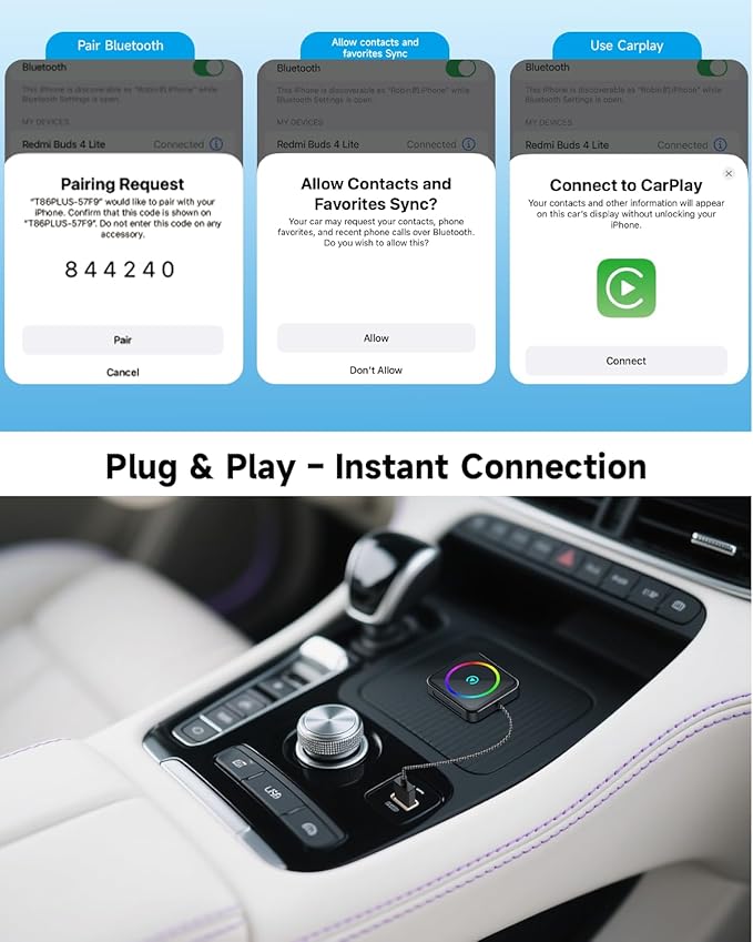 Wireless CarPlay Adapter for Apple iPhone,Android Auto & 2-in-1 CarPlay,Converts Wired to Wireless. Instant Auto-Connect, Low Latency, Plug and Play USB-A/C(iOS 10+, Android 11+) 2026