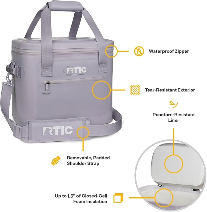 RTIC Ultra-Tough Soft Cooler 30 Can, Insulated Bag Portable Ice Chest Box for Lunch, Beach, Drink, Beverage, Travel, Camping, Picnic, Car, Trips, Floating Cooler Leak-Proof with Zipper