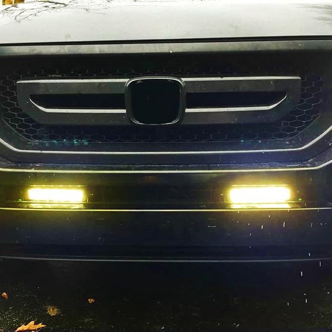 iJDMTOY 7-Inch Universal Fit 3000K Yellow Lens High Power LED Daytime Running Light Bar (DRL) With Brackets, Wirings