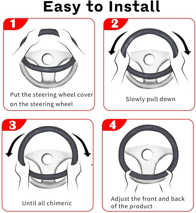 15 inch Car Steering Wheel Cover, Carbon Fiber Microfiber PU Leather Elastic Steering Wheel Protector for Men Women, Anti-Slip Breathable Car Interior Accessories (Red)