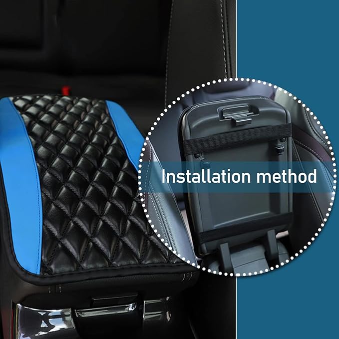 Ziciner Leather Car Center Console Armrest Pad, PU Waterproof Auto Seat Box Cover Protector, Hand Rest Cushion Protection Pad, Vehicles Interior Accessories Universal for Car,SUV (Blue)