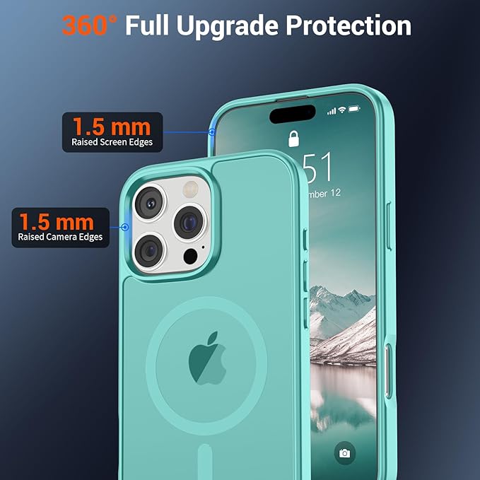 SUPFINE Magnetic for iPhone 16 Pro Max Case (Compatible with MagSafe) (Military Grade Drop Protection) Slim Translucent Matte Shockproof with Anti-Fingerprint Phone Case,Blue Green