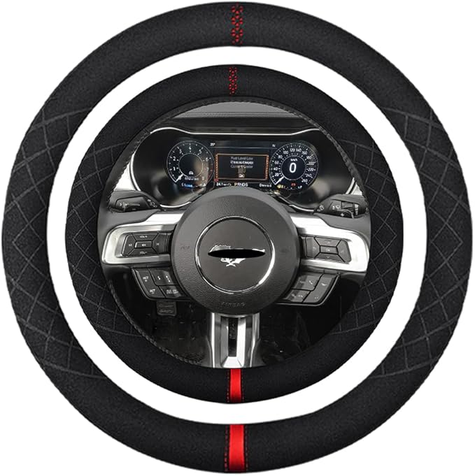 15 inch Suede Steering Wheel Cover,Compatible with Mustang 2015 2016 2017 2018 2019 2020 2021 Suede Sport Non-Slip Wheel Cover Car Interior Accessories 15 inch for Man and Women