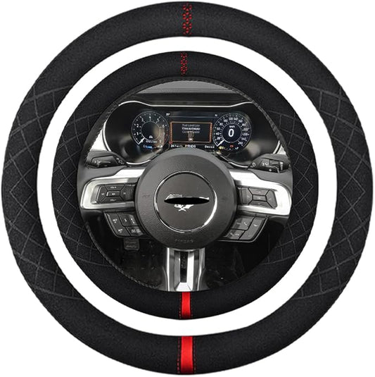 15 inch Suede Steering Wheel Cover,Compatible with Mustang 2015 2016 2017 2018 2019 2020 2021 Suede Sport Non-Slip Wheel Cover Car Interior Accessories 15 inch for Man and Women