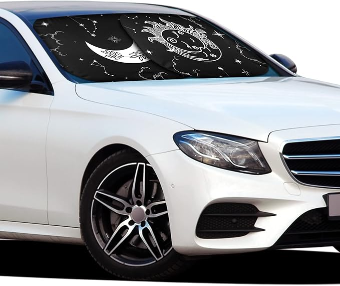 2 PCS Star Moon Windshield Sun Shade for Car Foldable Window Covers for Car Accessories Reflect UV Sun Heat Protector for Universal Cars SUV Truck(Classic Style)