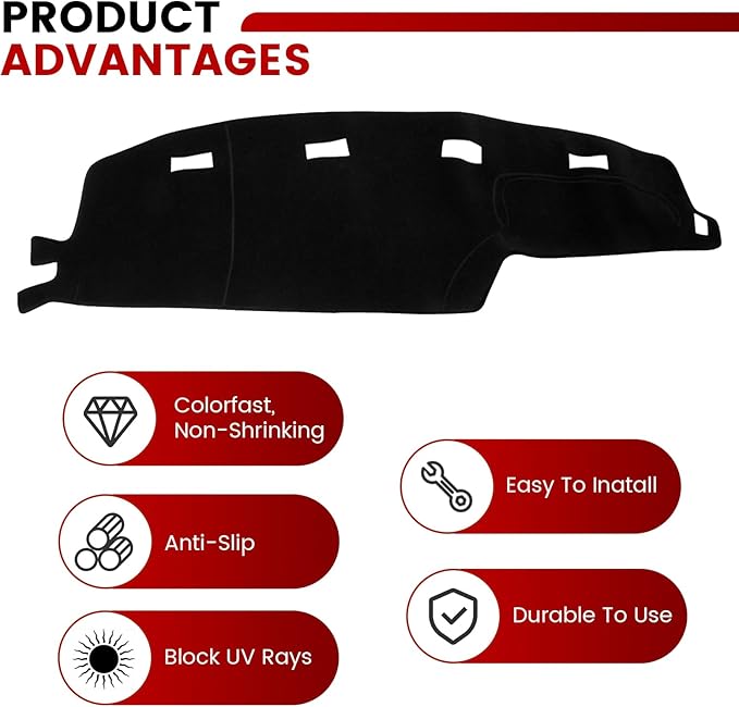 Hex Autoparts Dash Cover Mat Dashboard Pad for 94-97 Dodge Ram 1500 2500 3500 Truck (Black)