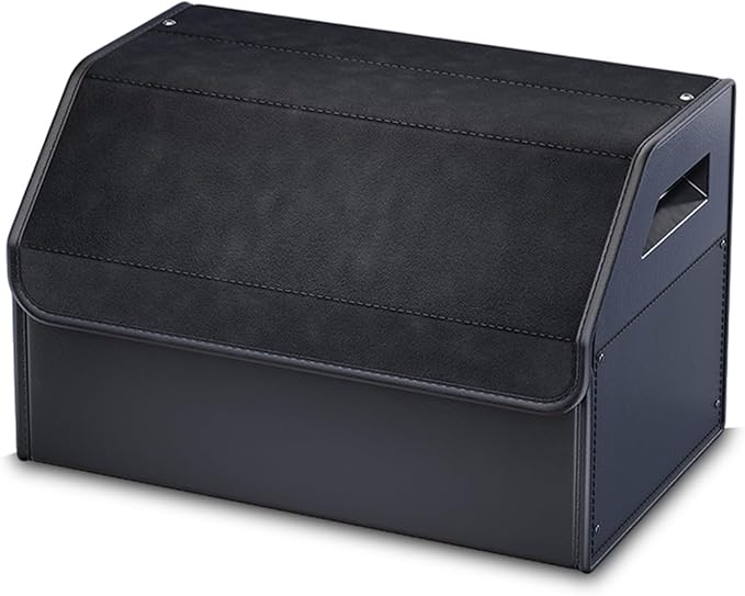Trunk Organizer for Car, PU Leather Car Trunk Storage Organizer with Magnetic Lid, Car Organizer with Sturdy PC Support, Portable Handle for SUV, Truck, Home and Office (20.1×12.2×12.2 IN)