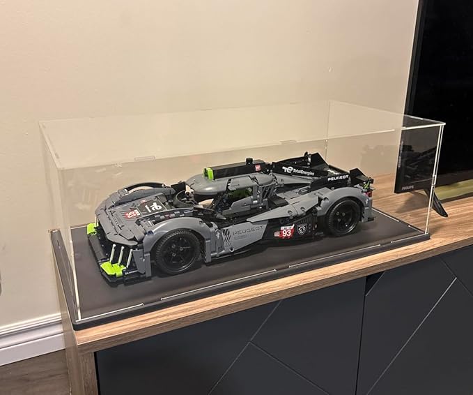 Choowin Acrylic Display Case for Lego Car Display for Lego Porsche 911 McLaren P1 Ferrari SP3 Display Thickened Clear Acrylic Display Cases for Collectibles Assemble Dustproof Display Box(White Base)