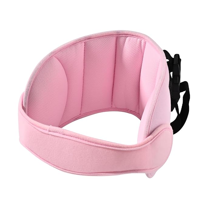 LETTON Kids Head Support Band for Car Seat, Safe, Comfortable Car Seat Head Neck Relief, Adjustable Child Head Band Strap Headrest for Kids, Pale Pink
