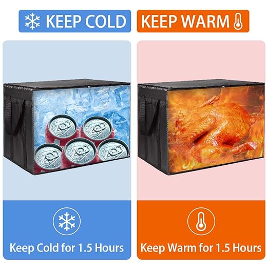 CIVJET 1-Pack Insulated Food Delivery Bag with Hard Bottom, XXX-Large Commercial Food Warmers for Delivery Drivers, Insulated Reusable Grocery Cooler/Hot Bags, Tote Bag for Shopping/Travel, Black