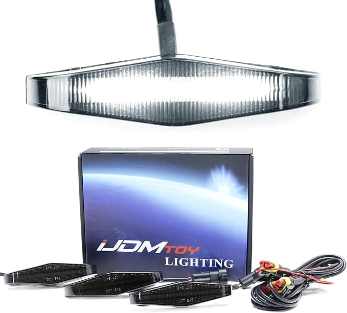 iJDMTOY 3pc Set Dark Smoked Lens Full LED Strip Front Grille Lighting Kit Compatible with 2014-up Toyota 4Runner, Includes (3) 24-SMD 6000K White LED Assy & Wiring Harness