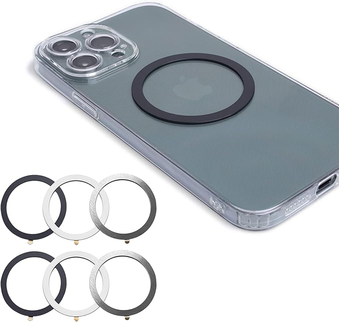 Magnetic Wireless Charger Universal Metal Rings - 6pcs,for MagSafe-Compatible Charger on iPhone 16/15 / 14/13/12 Series and Samsung Galaxy (2Black+2White+2Silver)