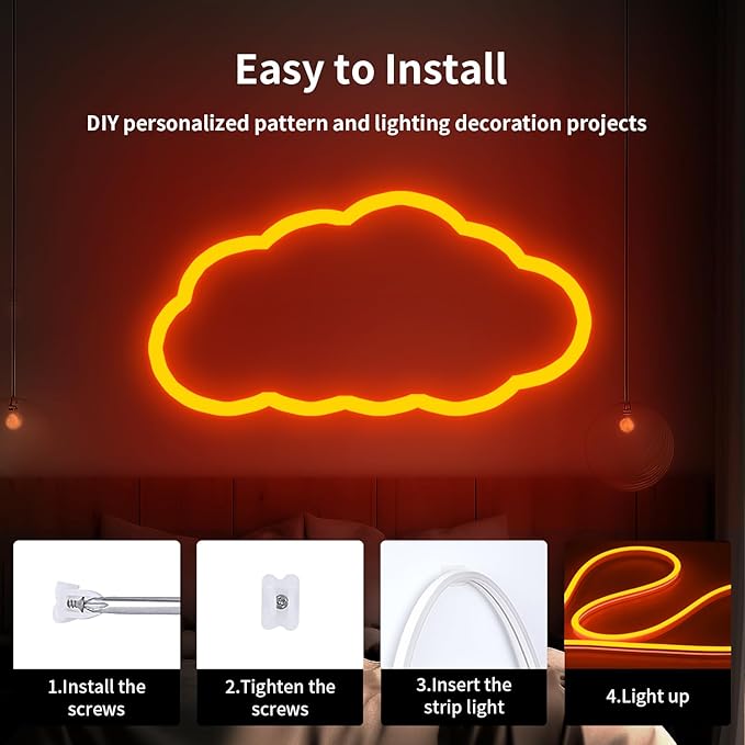 iNextStation 12V Orange LED Strip Lights 16.4FT, Flexible Silicone Neon Rope Light with Power Adapter, Waterproof, Cuttable, Dimmable & Linkable, LED Lights Strip for Bedroom, Kitchen(with Plug)