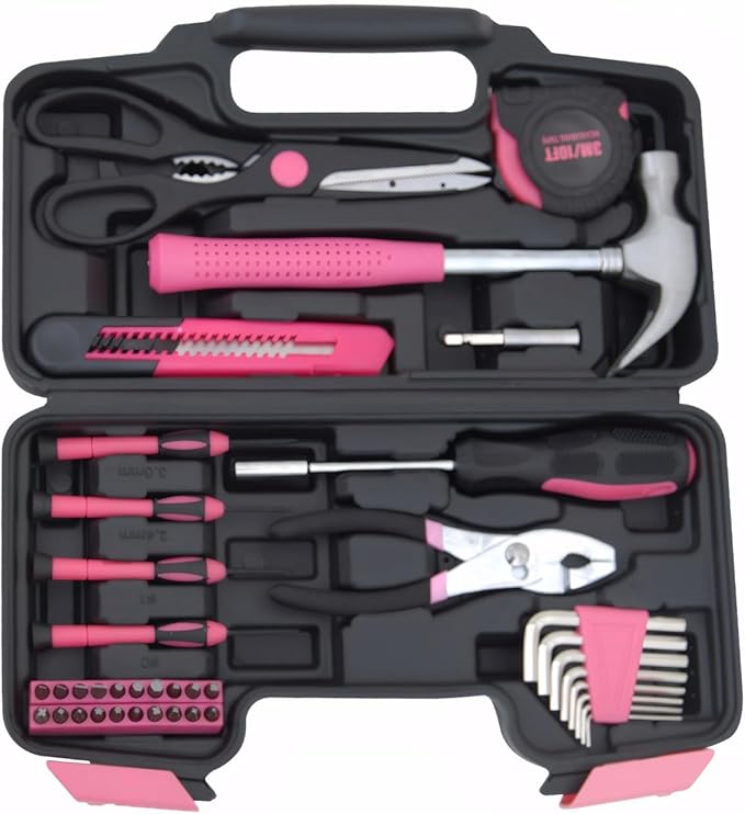 Hantinstom 39-Piece Household Tools Kit Essential Home Repair Set with Plastic Toolbox Ideal for College Students, Home Use & More