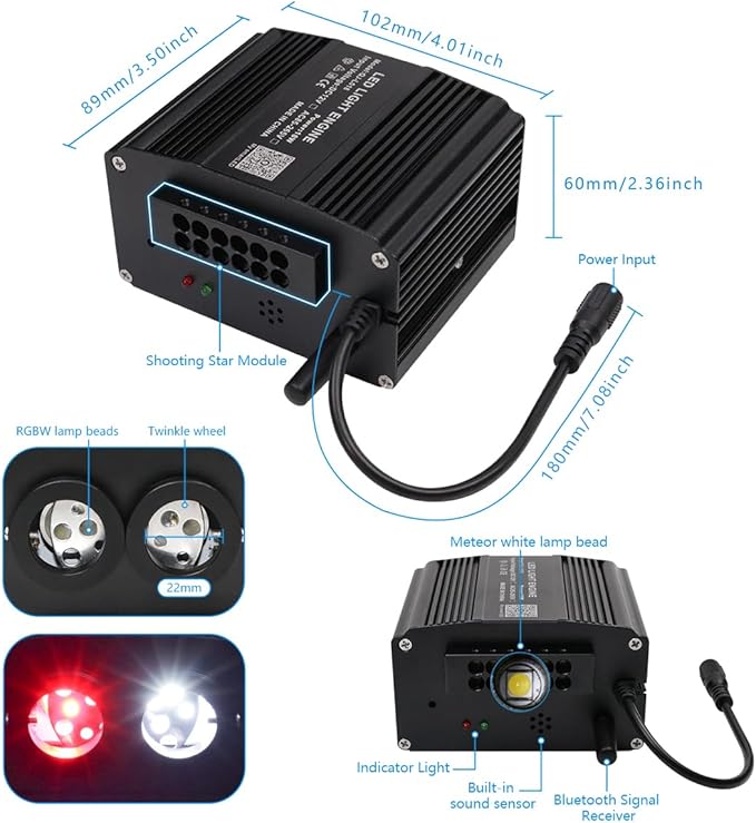 AKEPO 18W Dual Color Twinkle+Meteor All-in-one Fiber Optic Lights, 400pcs*0.03in*9.8ft+240pcs Shooting Star Fibers Remote/APP Starlight Headliner Kit Car Home Music Activated Optical Star Ceiling Kits