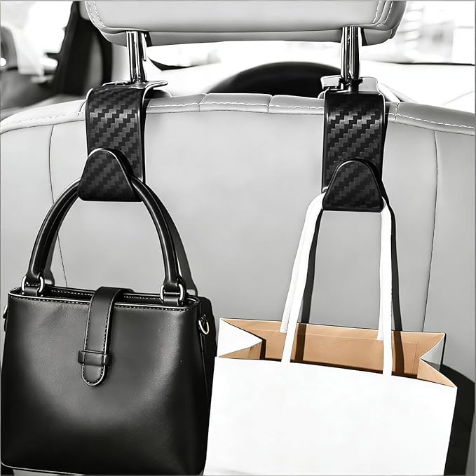 4PCS Car Seat Headrest Hook, Automotive Back Seat Storage Holder Hanger, Vehicle Interior Backseat Organizer Hanging Hook for Purse Handbag Grocery Bags, Universal Fit (Black)