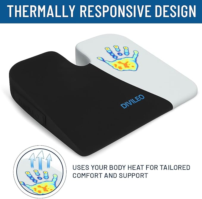 Orthopedic Seat Cushion for Tailbone & Sciatica Pain Relief – Ergonomic U-Shaped Memory Foam Chair Pad for Office, Car & Home – Coccyx Support, Back & Hip Comfort, Free Extra Washable Cover