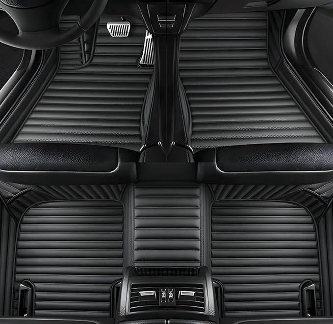 Customize Car Floor Mats for 99% Sedan SUV Sports Car All Weather Leather Full Coverage Waterproof Non-Slip Vehicle Lining Pads (Black Stripe)