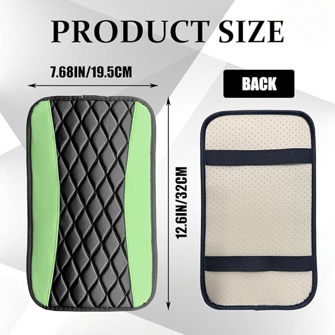 Car Center Console Cushion Pad, Arm Rest Covers, 12.6"×7.5" Leather Waterproof Auto Armrest Seat Box Protector, Auto Comfortable Center Console Cover Universal for Most Vehicles (Green)