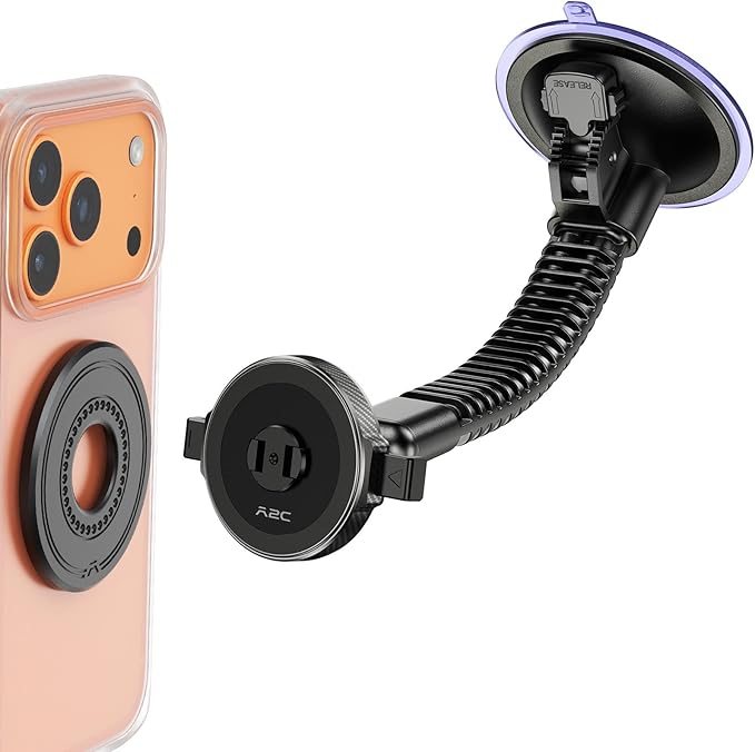 A2C One-Lock Ultra Off-Road Truck Phone Mount, Magnetic Alignment with Automatic Dual-Latch Locking System, One-Hand Quick Release, 4.33" Heavy-Duty Vacuum Suction Cup, Anti-Shake Double-Rib Metal Arm