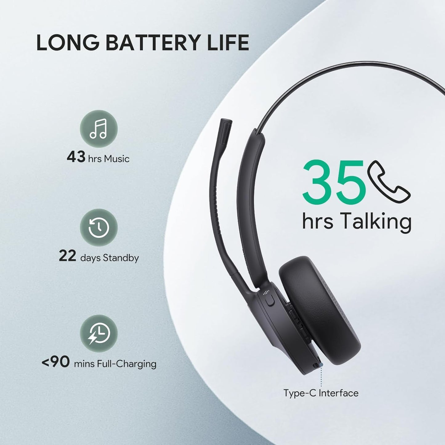 Yealink BH70 with Stand Wireless Bluetooth Headset with Microphone for Work, up to 35h Talking Battery Life, 3 Noise Cancellation Mics, Teams Certified, ≤90min Fast Charging, NO Power Adapter Needed