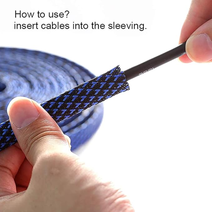 100ft - 1/2 Inch Cable Management Sleeve Protector,Wire Loom PET Expandable Wire Sleeving for Office Computer Home Theater Engine Bay Cord Organizer,Protect Cables from Pet Cat Dog Chewing,BlackBlue