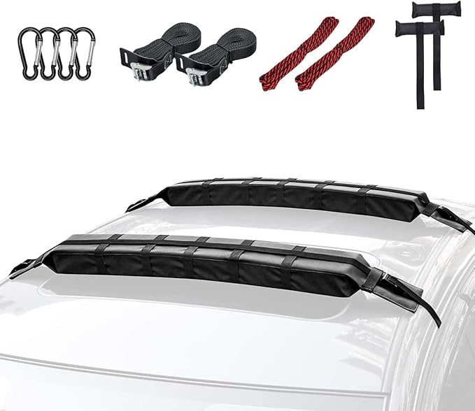 WOOWAVE Premium Kayak Roof Rack Pads Universal Car Soft Roof Rack Kayak Carrier for Canoe/Surfboard/Paddleboard/SUP/Snowboard with Tie Down Straps, Tie Down Rope, Quick Loop Strap and Storage Bag