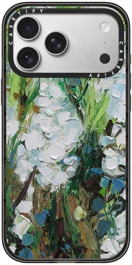 CASETiFY Impact iPhone 17 Pro Max Case [Slim/Compatible with Magsafe / 8.2 ft. 4X Military Grade Drop Protection] - Wild Squill Flowers - Clear Black