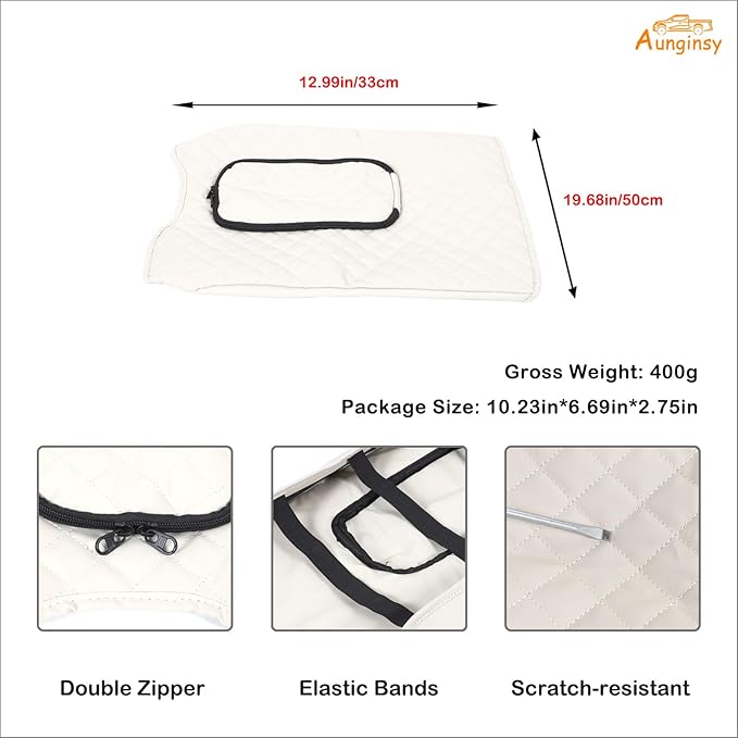 Aunginsy Leather Center Console Armrest Cover Compatible with Toyota Tundra 2014-2021, Car Middle Console Cushion Lid Pad Protector, Waterproof Armrest Seat Box Cover with Storage Bag Accessories